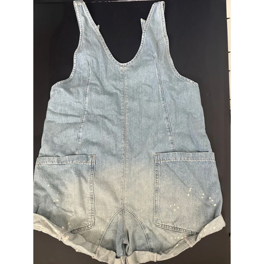 We The Free Free People Women Cotton High Roller V-Neck Shortall size Medium - Picture 2 of 6